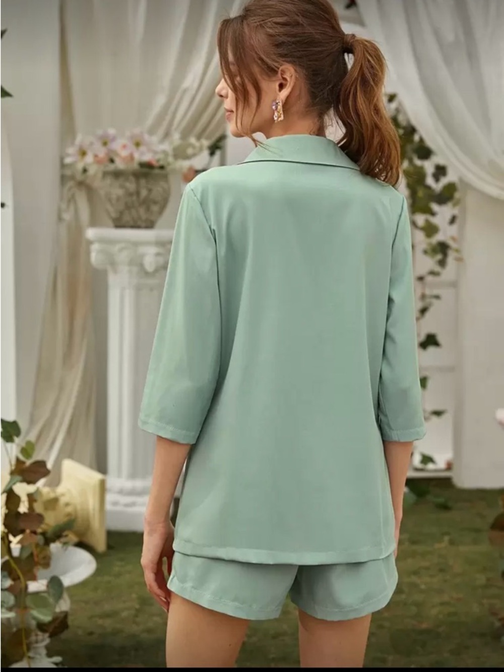 Mint Green Blazer & Short Set with White Tank - Picture 2 of 7